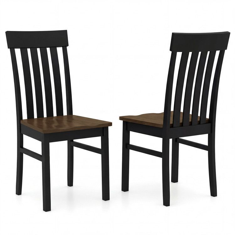Set of 2 Kitchen Armless Dining Chairs with Slatted High Backrests Set of 2 Kitchen Armless Dining Chairs with Slatted High Backrests