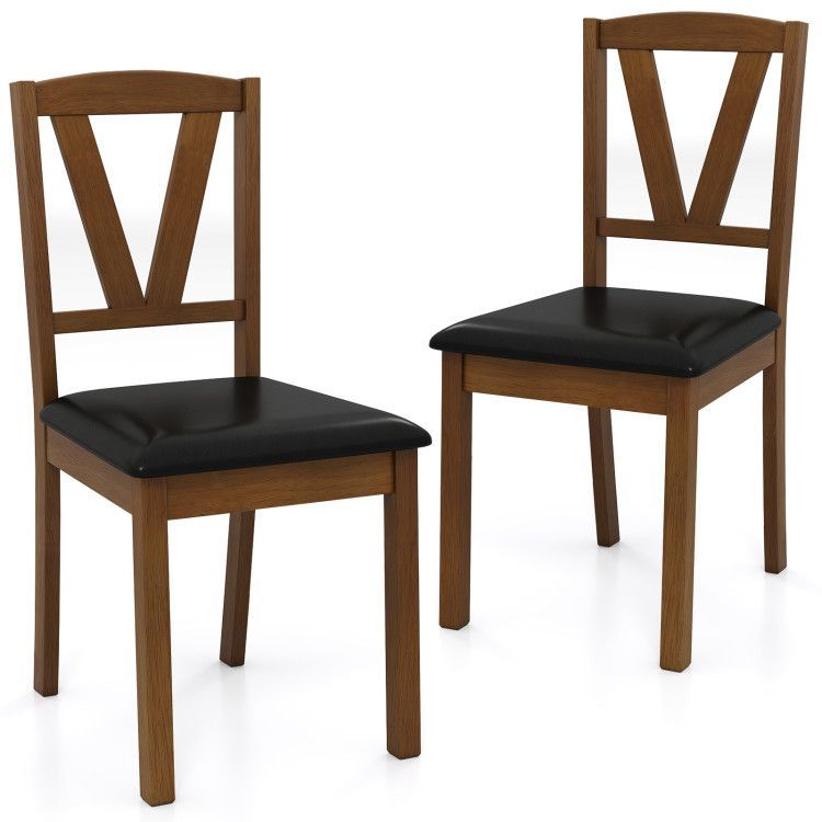 Wooden Dining Chair Set of 2 with PU Leather Upholstered and Rubber Wood Frame Wooden Dining Chair Set of 2 with PU Leather Upholstered and Rubber Wood Frame