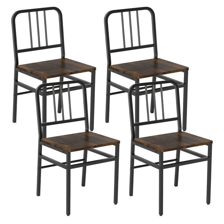Dining Chairs Set of 4 with Slatted Backrest & Metal Frame and Wooden Seat Dining Chairs Set of 4 with Slatted Backrest & Metal Frame and Wooden Seat