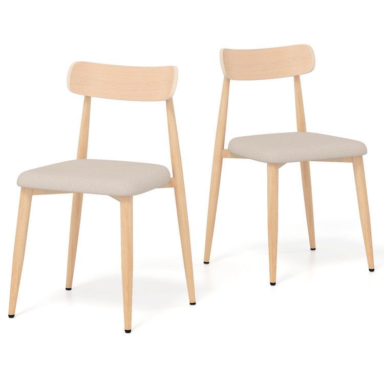 Linen Fabric Upholstered Modern Dining Chair Set of 2 with Padded Seat and Curved Back Linen Fabric Upholstered Modern Dining Chair Set of 2 with Padded Seat and Curved Back