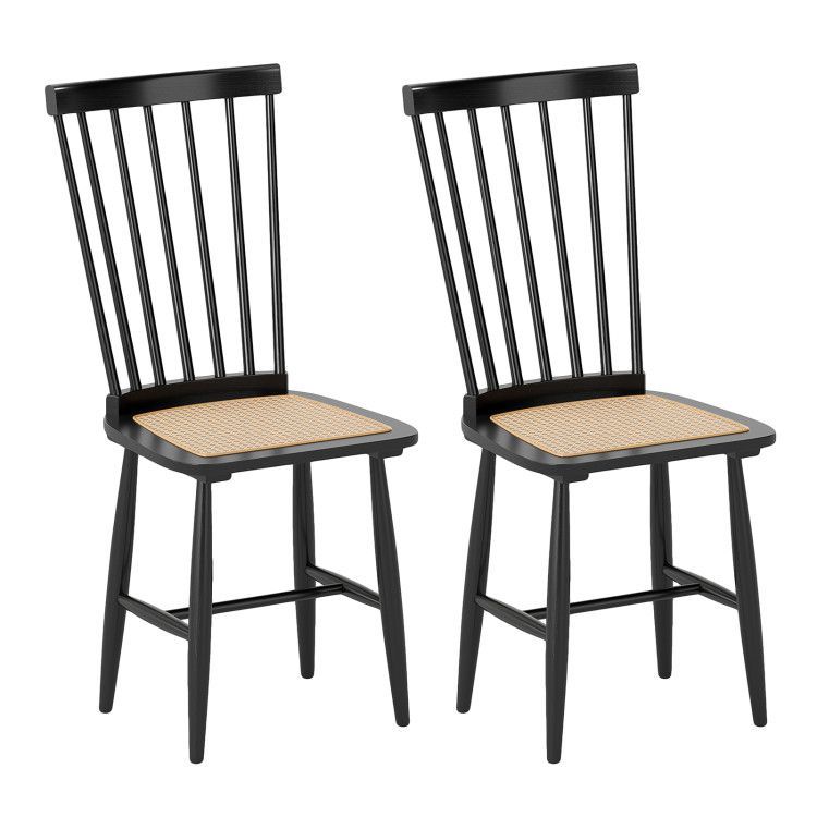 Farmhouse Solid Rubber Wood Dining Chairs Set of 2 with PE Rattan Seats Farmhouse Solid Rubber Wood Dining Chairs Set of 2 with PE Rattan Seats