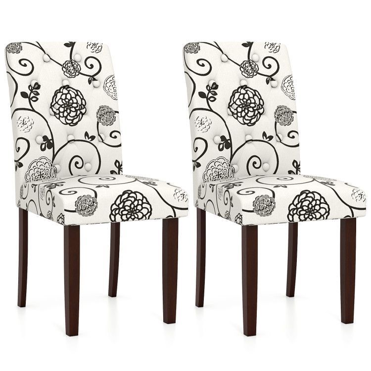 Button Tufted Fabric Upholstered Wooden Dining Chair Set of 2 with High Curved Back Button Tufted Fabric Upholstered Wooden Dining Chair Set of 2 with High Curved Back