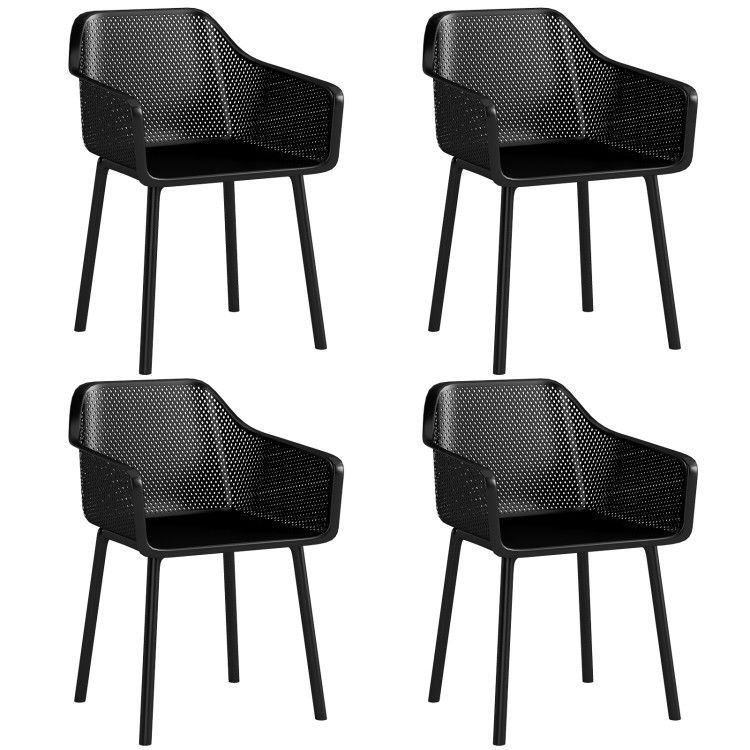 Modern Plastic Dining Chairs Set of 4 Kitchen Armchairs with Breathable Mesh Backrest Modern Plastic Dining Chairs Set of 4 Kitchen Armchairs with Breathable Mesh Backrest