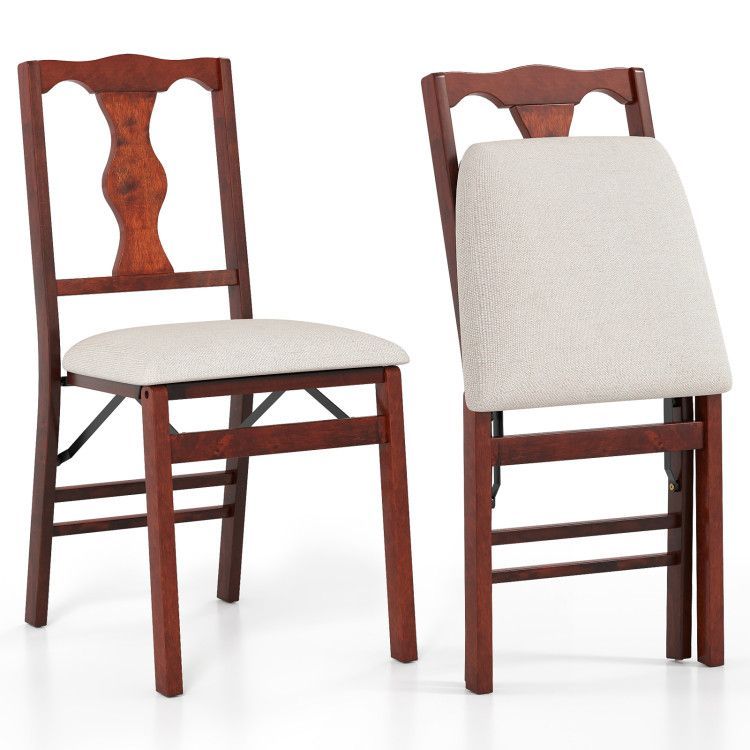 Folding Chairs Set of 2 Upholstered Dining Chairs with Comfy Padded Seats Folding Chairs Set of 2 Upholstered Dining Chairs with Comfy Padded Seats