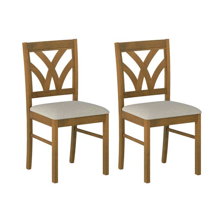 Set of 2 Wooden Dining Chairs Upholstered with Hollowed Backrest and Soft Padded Seat Set of 2 Wooden Dining Chairs Upholstered with Hollowed Backrest and Soft Padded Seat