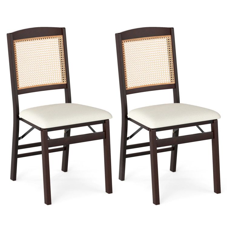 Folding Dining Chairs Set of 2 Rubber Wood Chairs with Linen Padded Seat Folding Dining Chairs Set of 2 Rubber Wood Chairs with Linen Padded Seat