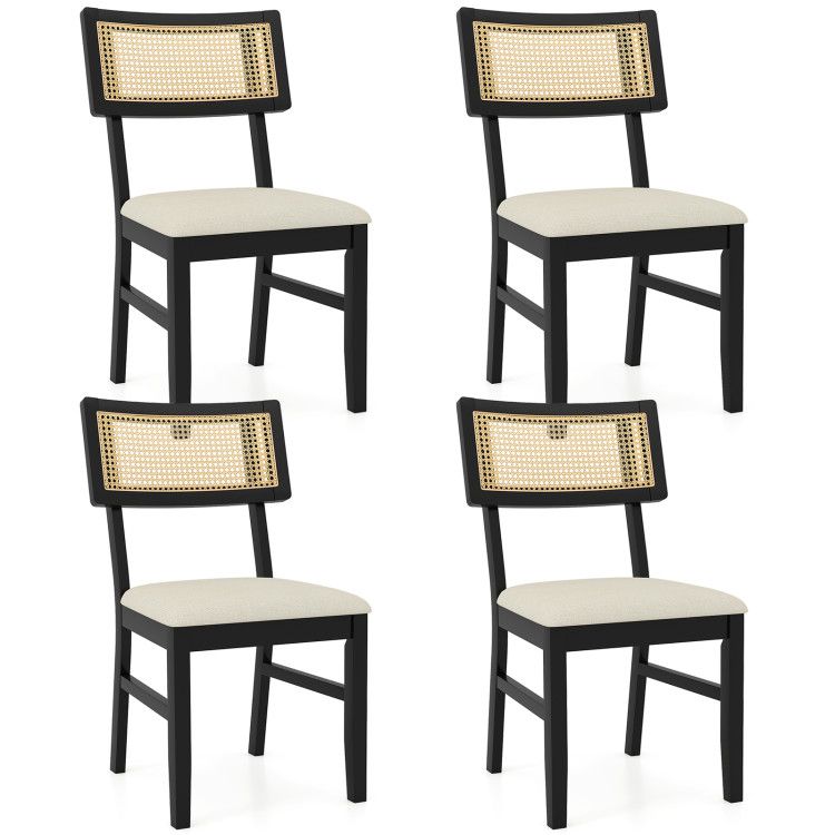 Rattan Dining Chairs Set of 4 Fabric Upholstered Kitchen Chairs with Padded Seat and Rubber Wood Legs Rattan Dining Chairs Set of 4 Fabric Upholstered Kitchen Chairs with Padded Seat and Rubber Wood Legs