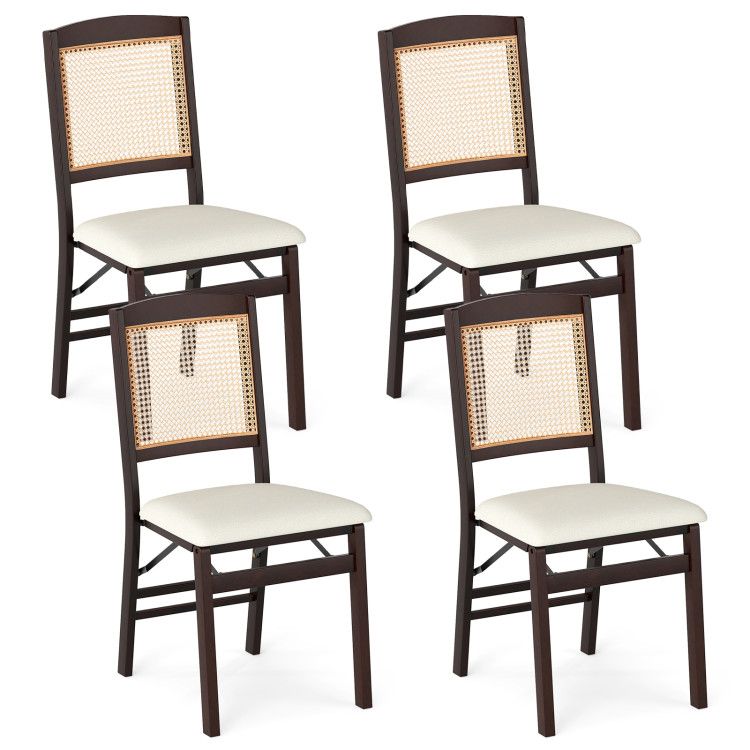 Folding Dining Chairs Set of 4 Rubber Wood Chairs with Linen Padded Seat Folding Dining Chairs Set of 4 Rubber Wood Chairs with Linen Padded Seat