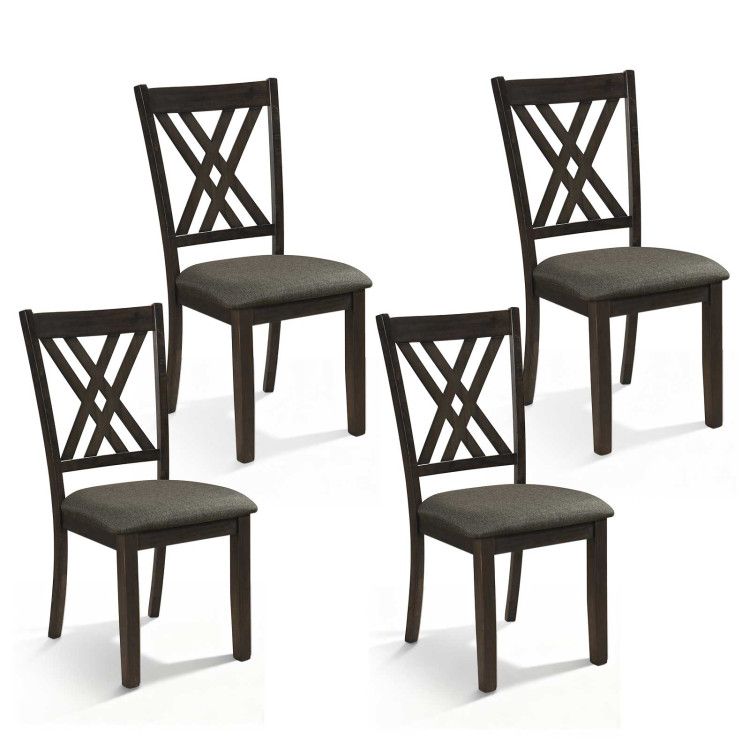 Linen Fabric Upholstered Wooden Dining Chair Set of 4 with Rubber Wood Frame for Dining Room