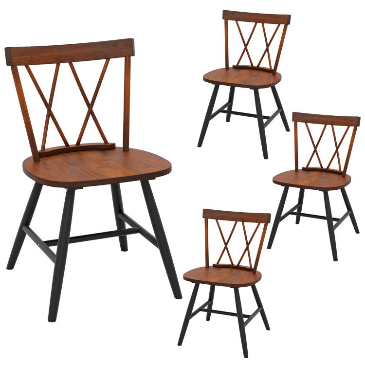 Set of 4 Dining Chairs with Rubber Wood Frame and Curved Cross Back Set of 4 Dining Chairs with Rubber Wood Frame and Curved Cross Back