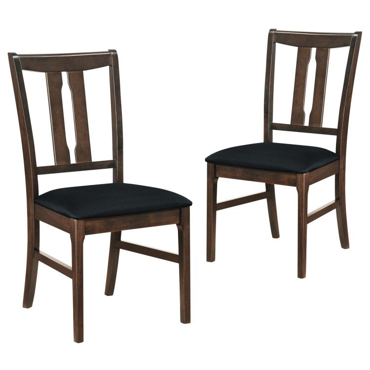 Set of 2 Wooden Upholstered Dining Chairs with High Curved Back Set of 2 Wooden Upholstered Dining Chairs with High Curved Back