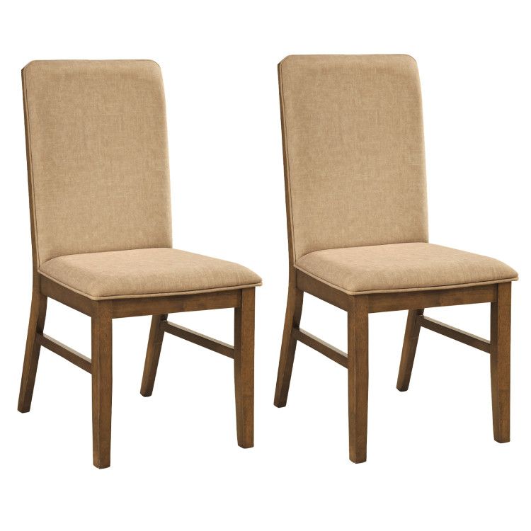 Set of 2 Upholstered Dining Chairs with Solid Rubber Wood Legs Set of 2 Upholstered Dining Chairs with Solid Rubber Wood Legs