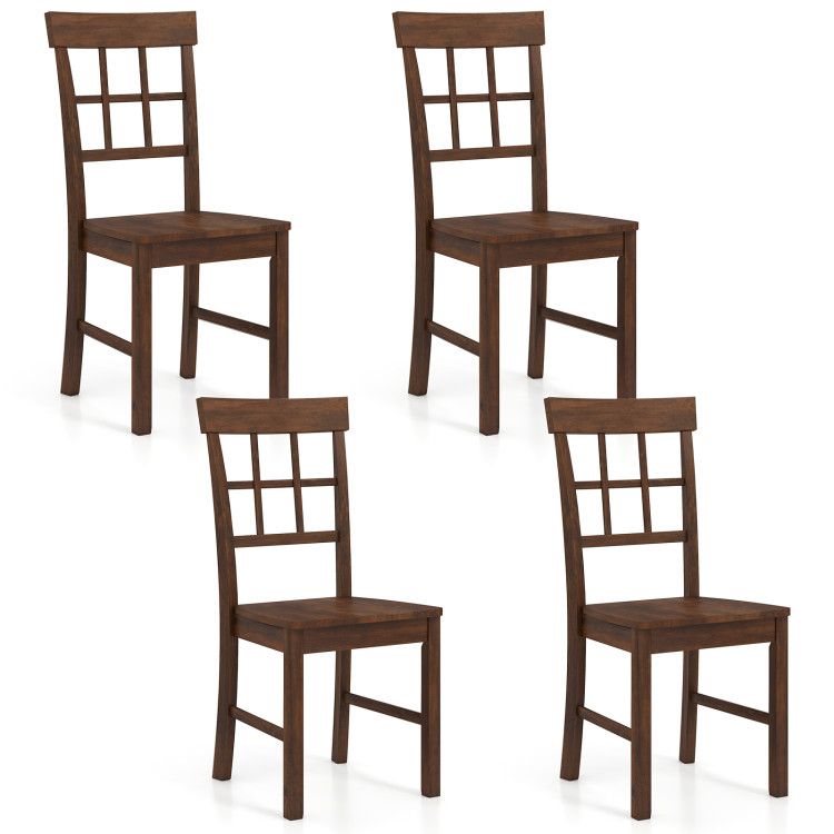 Rubber Wood Dining Chairs Set of 4 with High Backrests Rubber Wood Dining Chairs Set of 4 with High Backrests