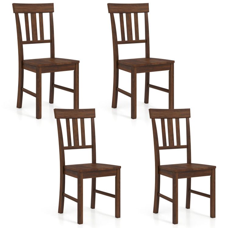 Rubber Wood Dining Chairs Set of 4 with High Slat Backrests Rubber Wood Dining Chairs Set of 4 with High Slat Backrests