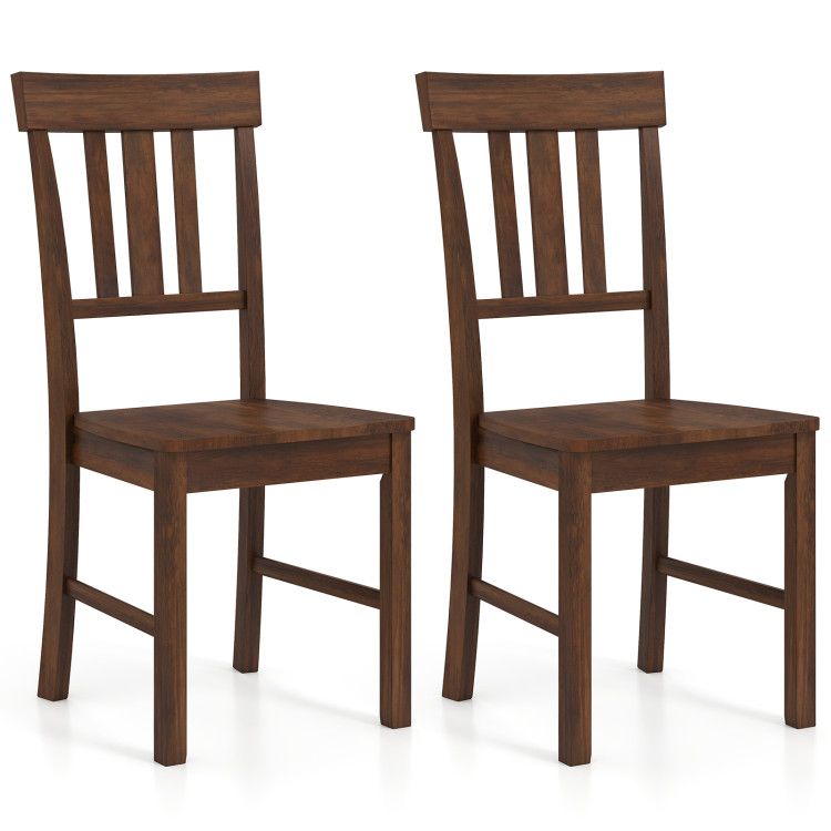 Rubber Wood Dining Chairs Set of 2 with High Slat Backrests Rubber Wood Dining Chairs Set of 2 with High Slat Backrests