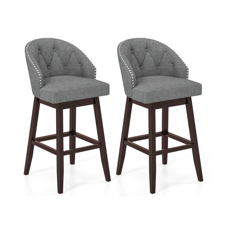 31 Inch Bar Stools Set of 2 Padded Bar Height Chairs with Rubber Wood Frame Swivel Seat