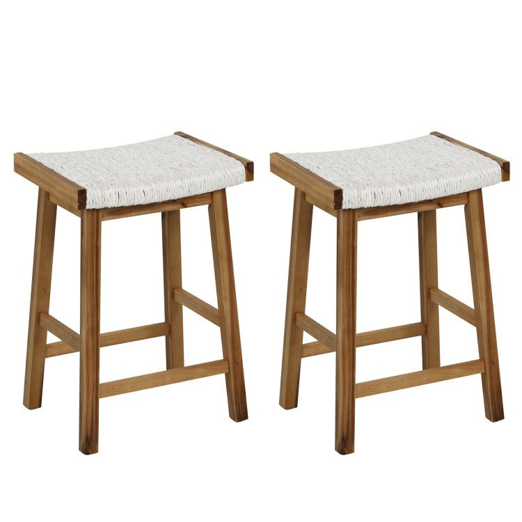 Set of 2 25.5 Inch Dining Bar Stool with Seaweed Woven Seat Set of 2 25.5 Inch Dining Bar Stool with Seaweed Woven Seat