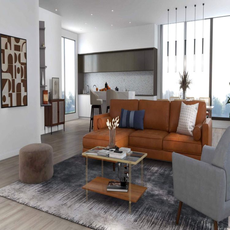 4-Piece Home Furniture Set with 2 Swivel Bar Stools, Kitchen Sideboard, Sectional Sofa & Glass Coffee Table 4-Piece Home Furniture Set with 2 Swivel Bar Stools, Kitchen Sideboard, Sectional Sofa & Glass Coffee Table