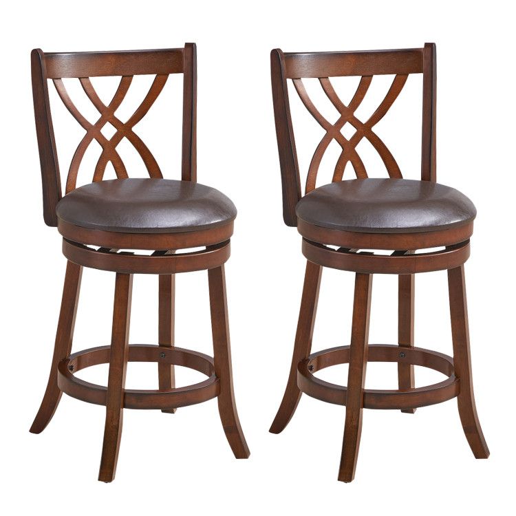 360° Swivel Counter Height Chairs with PU Leather Cushioned Seat and Footrests 360° Swivel Counter Height Chairs with PU Leather Cushioned Seat and Footrests