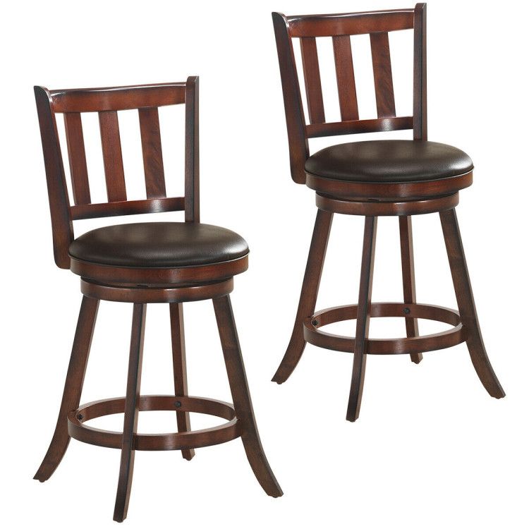 2 Pieces 360 Degree Swivel Wooden Counter Height Bar Stool Set with Cushioned Seat 2 Pieces 360 Degree Swivel Wooden Counter Height Bar Stool Set with Cushioned Seat