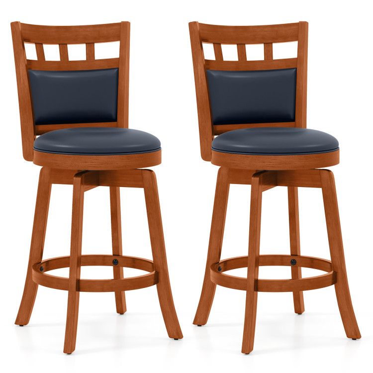 Wood Swivel Bar Stools Set of 2 with Faux Leather Upholstered Seat and Back Wood Swivel Bar Stools Set of 2 with Faux Leather Upholstered Seat and Back