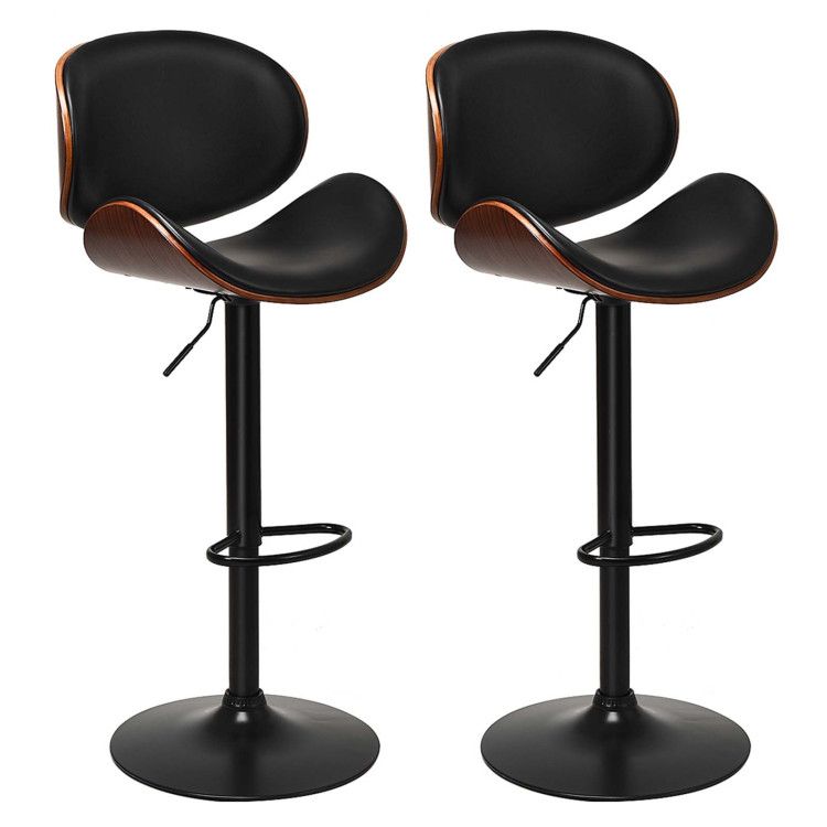 Set of 2 Adjustable Swivel PU Leather Bar Stools with Curved Footrest Set of 2 Adjustable Swivel PU Leather Bar Stools with Curved Footrest