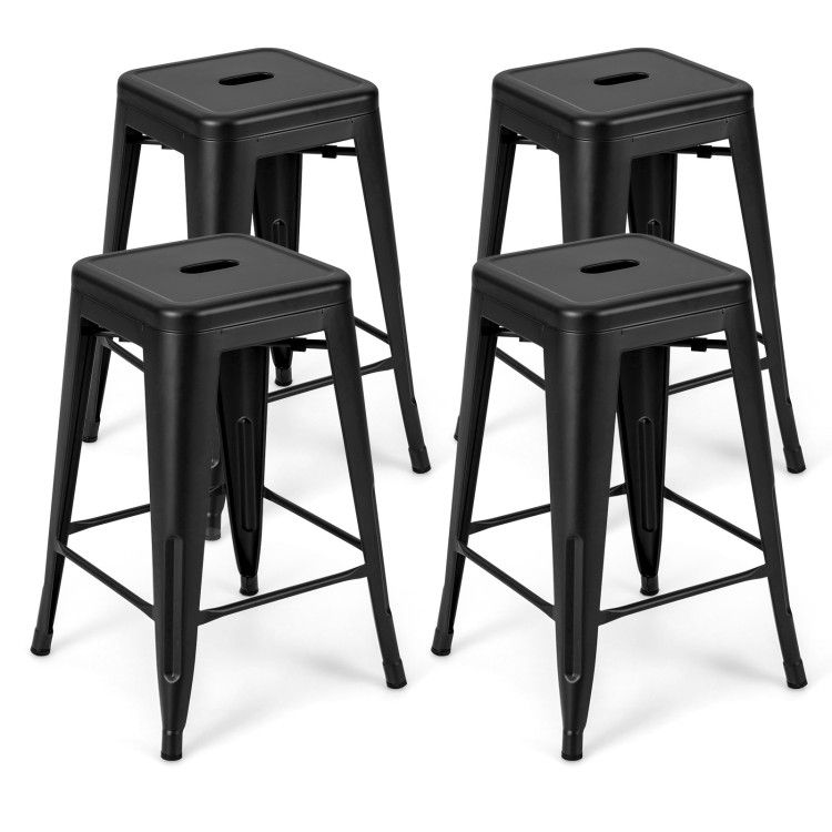 24 Inches Backless Stackable Counter Height Metal Bar Stools Set of 4 24 Inches Backless Stackable Counter Height Metal Bar Stools Set of 4
