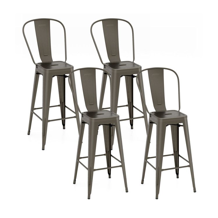 Set of 4 Bar Height Chairs Stackable Metal Bar Stools with Removable Backrest Set of 4 Bar Height Chairs Stackable Metal Bar Stools with Removable Backrest