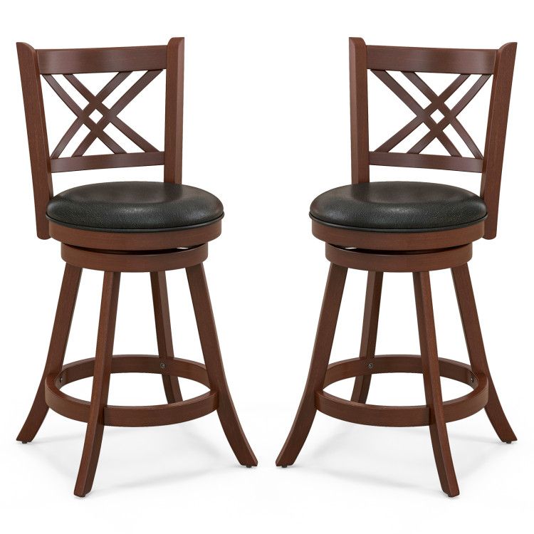 360° Swivel Upholstered Barstools Set of 2 with Back and Footrest 360° Swivel Upholstered Barstools Set of 2 with Back and Footrest