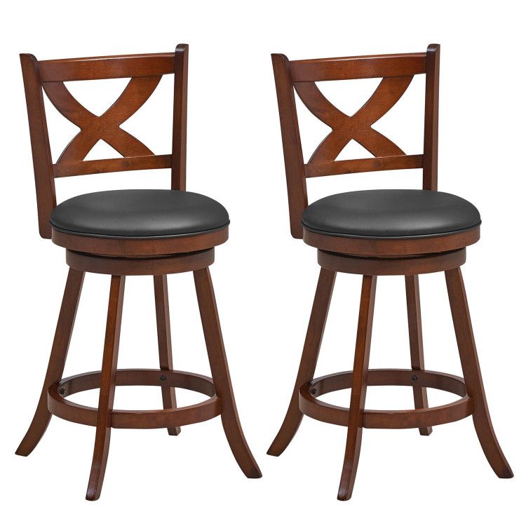 2 Pieces Classic Counter Height Swivel Bar Stool Set with X-shaped Open Back 2 Pieces Classic Counter Height Swivel Bar Stool Set with X-shaped Open Back