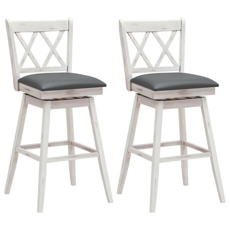 2 Pieces 29 Inch Swivel Counter Height Barstool Set with Rubber Wood Legs 2 Pieces 29 Inch Swivel Counter Height Barstool Set with Rubber Wood Legs