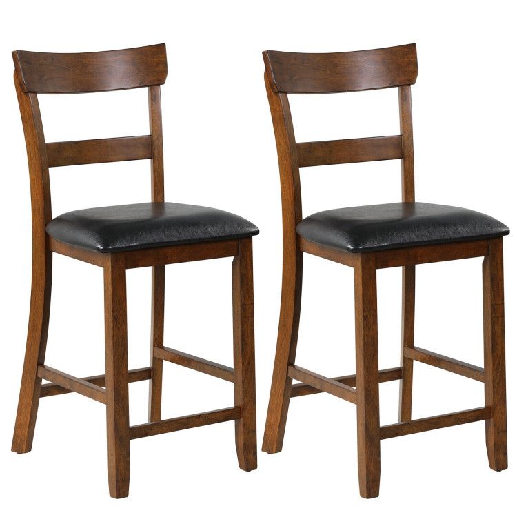 2 Pieces Counter Height Chair Set with Leather Seat and Rubber Wood Legs 2 Pieces Counter Height Chair Set with Leather Seat and Rubber Wood Legs