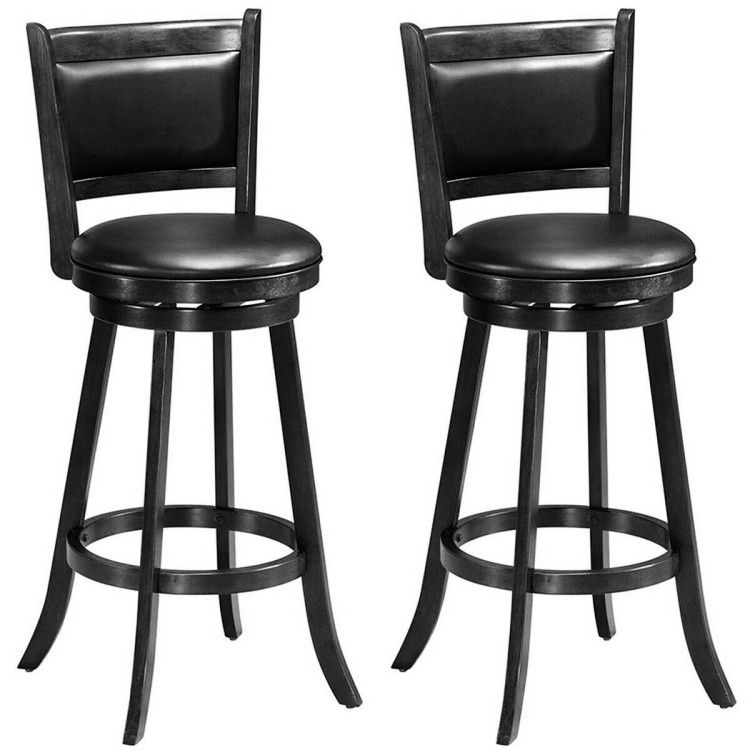 2 Pieces 29 Inch Wooden Swivel Height Bar Stool with PVC Cushioned Seat 2 Pieces 29 Inch Wooden Swivel Height Bar Stool with PVC Cushioned Seat
