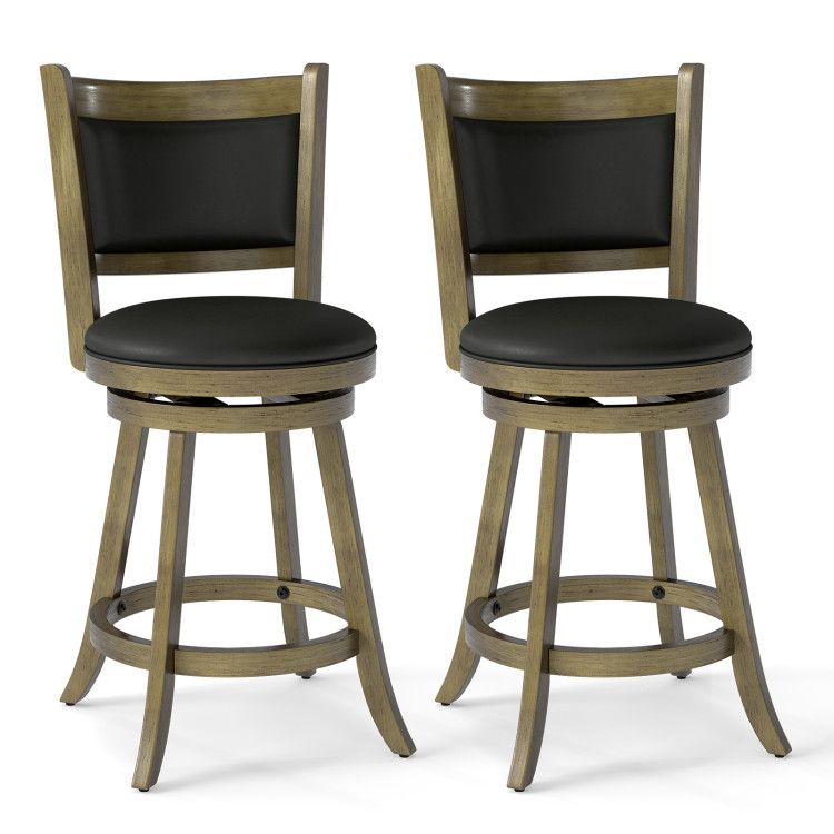2 Pieces 24 Inch Swivel Counter Stool Dining Chair Upholstered Seat 2 Pieces 24 Inch Swivel Counter Stool Dining Chair Upholstered Seat