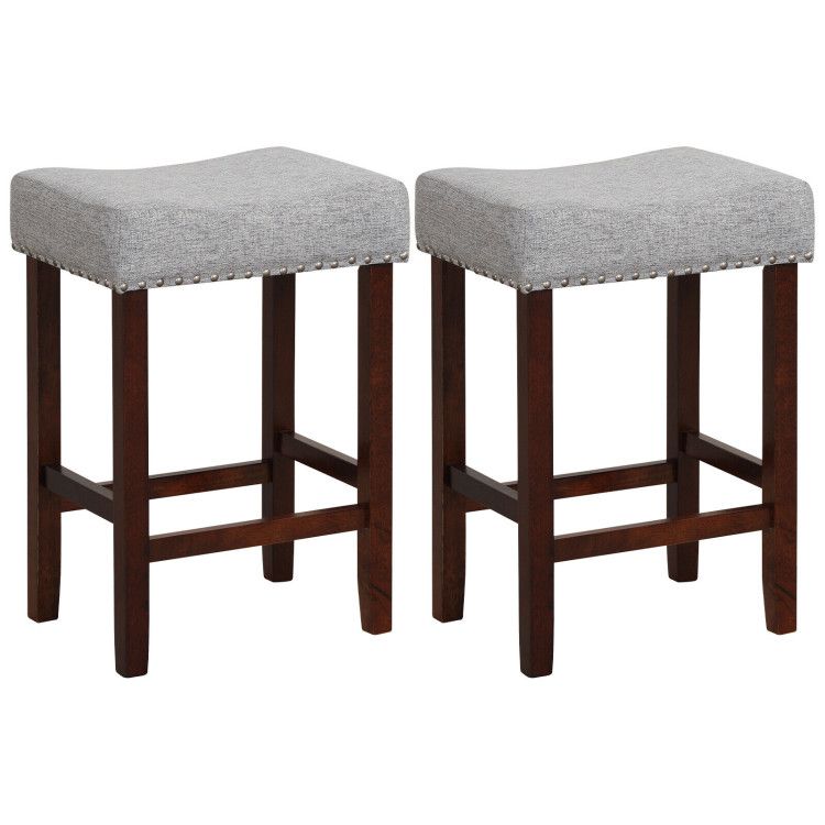 Set of 2 24 Inch Bar Stool with Curved Seat Cushions Set of 2 24 Inch Bar Stool with Curved Seat Cushions