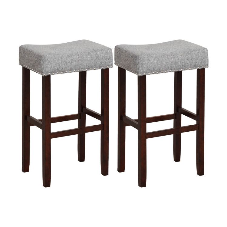 2 Set of 29 Inch Height Upholstered Bar Stool with Solid Rubber Wood Legs and Footrest 2 Set of 29 Inch Height Upholstered Bar Stool with Solid Rubber Wood Legs and Footrest