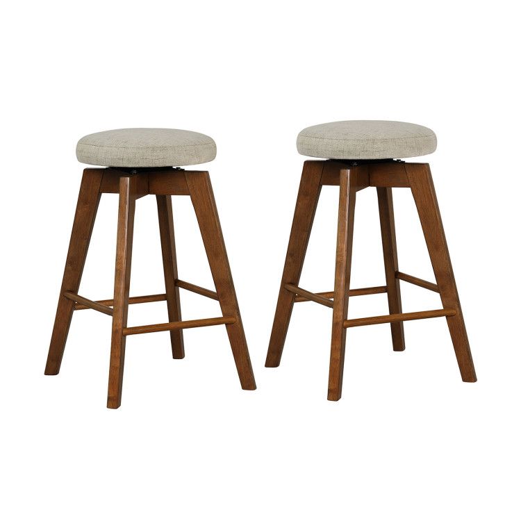 2 Pieces 26 Inch Backless Swivel Barstools with Linen Fabric Seat 2 Pieces 26 Inch Backless Swivel Barstools with Linen Fabric Seat