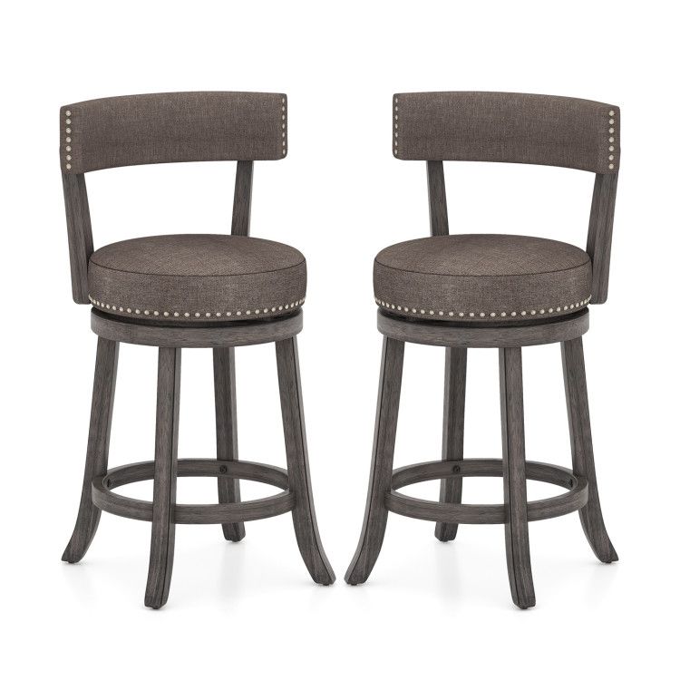 Set of 2 Counter Height Chairs with 360° Swivel Seat and Rubber Wood Frame Set of 2 Counter Height Chairs with 360° Swivel Seat and Rubber Wood Frame
