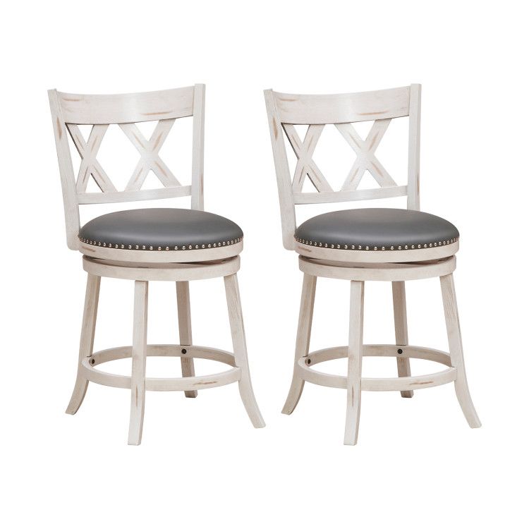 25.5 Inch Hand-Antiqued Stool Set of 2 with Wider Padded Seat 25.5 Inch Hand-Antiqued Stool Set of 2 with Wider Padded Seat