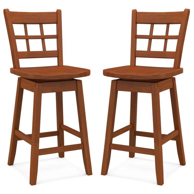 Counter Height Barstools Set of 2 with 6-Grid Hollow Back and Seat Counter Height Barstools Set of 2 with 6-Grid Hollow Back and Seat