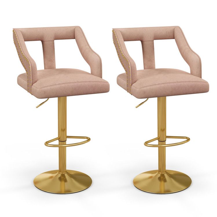 Set of 2 Bar Chairs with Footrest and 2-Layer Electroplated Metal Base Set of 2 Bar Chairs with Footrest and 2-Layer Electroplated Metal Base