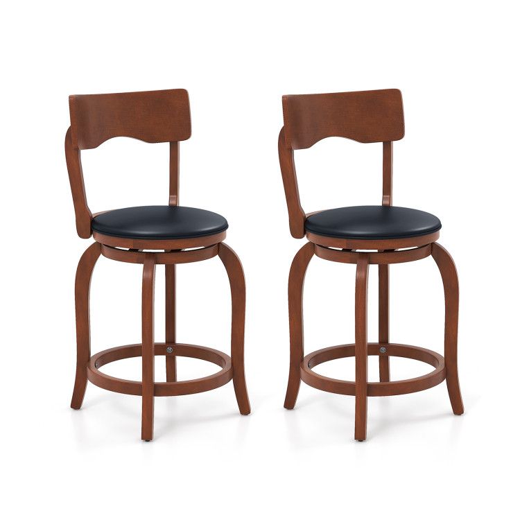 Swivel Bar Stools Set of 2 with Rubber Wood Frame and Upholstered Seat Swivel Bar Stools Set of 2 with Rubber Wood Frame and Upholstered Seat