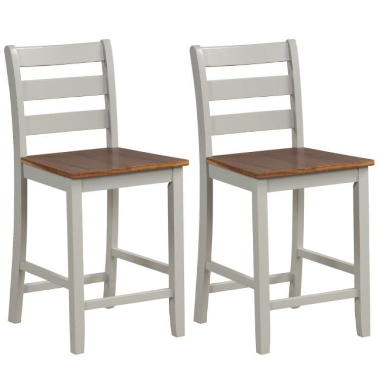 Set of 2 Counter Bar Stool with Inclined Backrest and Footrest Set of 2 Counter Bar Stool with Inclined Backrest and Footrest