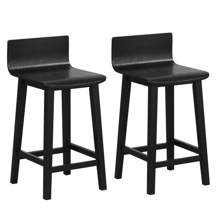 Wood Bar Stools Set of 2 with Solid Back and Seat Wood Bar Stools Set of 2 with Solid Back and Seat