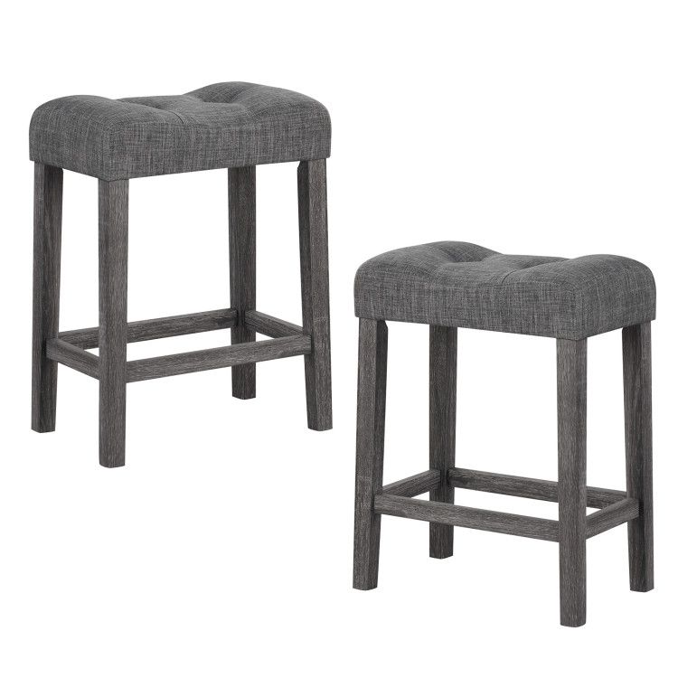 24 Inch Set of 2 Saddle Bar Stools with Padded Seat 24 Inch Set of 2 Saddle Bar Stools with Padded Seat