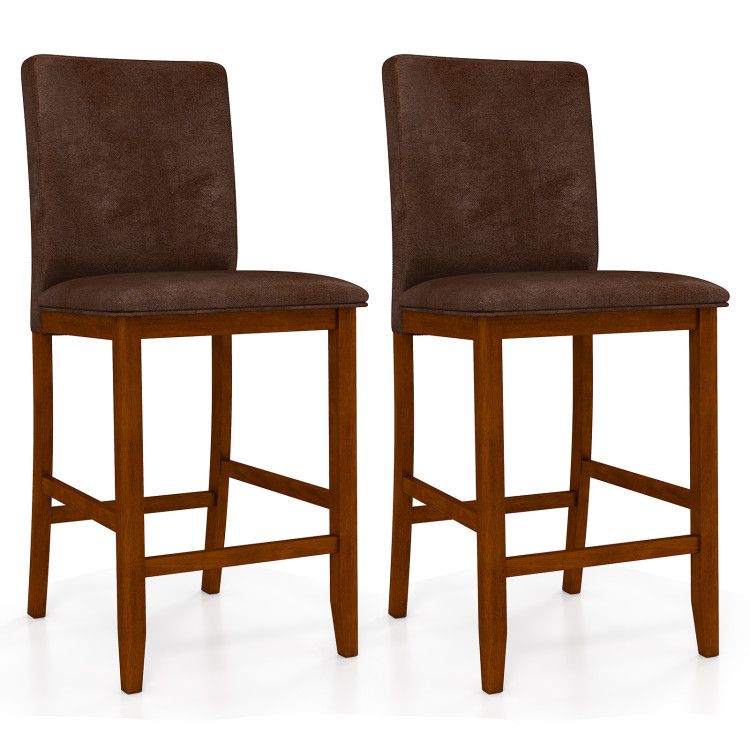 Set of 2 Counter Barstools with Rubberwood Legs and Upholstered Seat Set of 2 Counter Barstools with Rubberwood Legs and Upholstered Seat