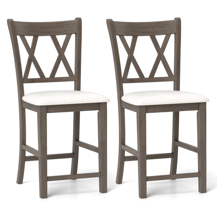 Bar Stools Set of 2 with Cross Back and Linen Fabric Upholstered Seat Bar Stools Set of 2 with Cross Back and Linen Fabric Upholstered Seat