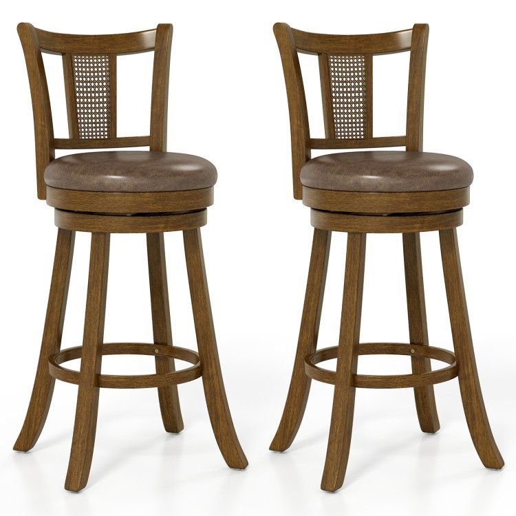 25/30 Inch Set of 2 Bar Stools with PE Rattan Backrest and Rubber Wood Frame 25/30 Inch Set of 2 Bar Stools with PE Rattan Backrest and Rubber Wood Frame