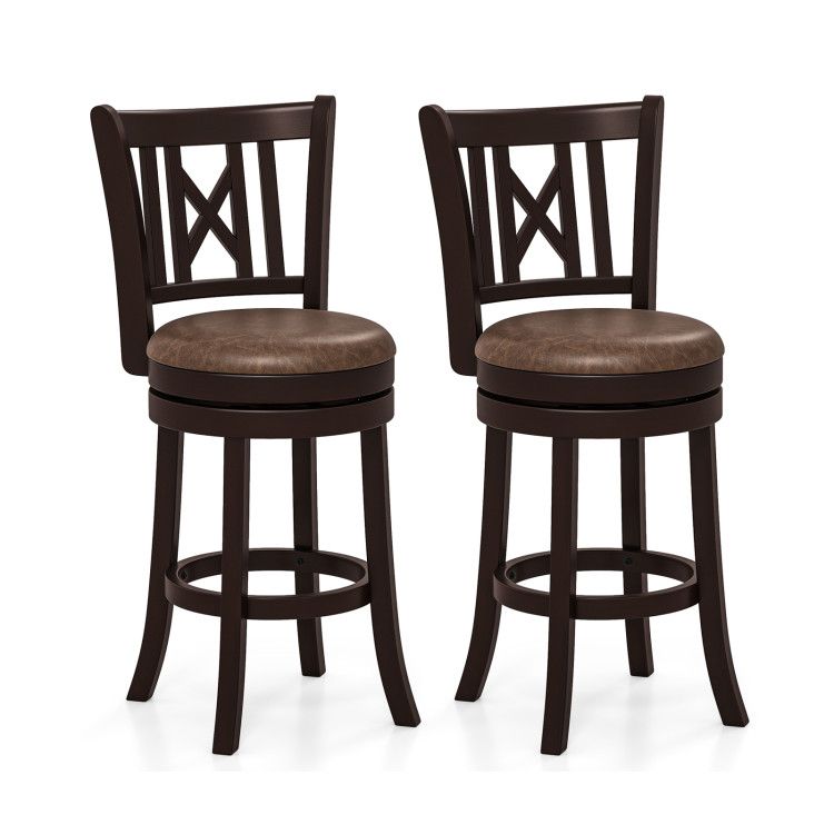Set of 2 Bar Stools Swivel Bar Chairs with Footrest and Hollowed Backrest Set of 2 Bar Stools Swivel Bar Chairs with Footrest and Hollowed Backrest