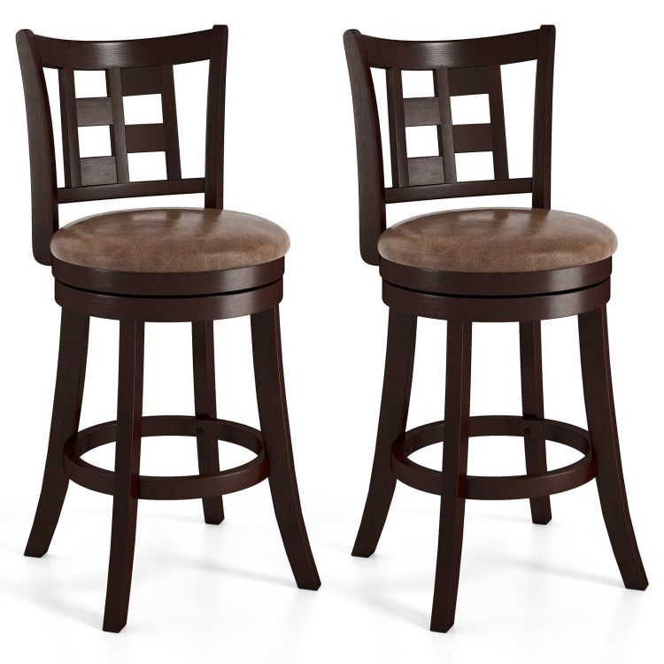 Set of 2 Bar Stools Swivel Bar Chairs with Footrest and Lattice Backrest Set of 2 Bar Stools Swivel Bar Chairs with Footrest and Lattice Backrest